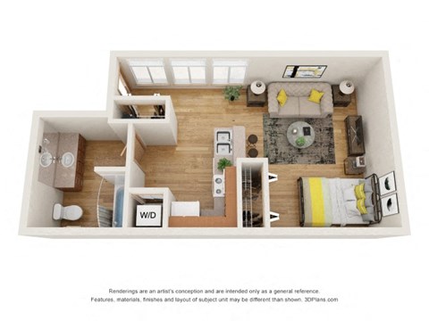 Floor plan for studio, 1 bath, 540 sqft